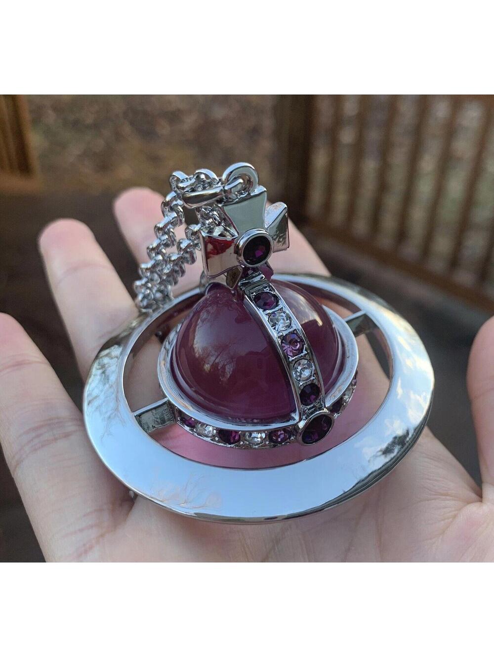 Vivienne Westwood  Necklace Giant Extra Large Orb Silver  Grape Chrystal new